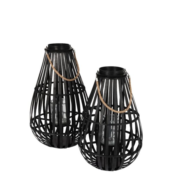 J-Line lantaarn Druppelvorm - bamboe - zwart - small - Afbeelding 2